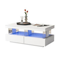COUCHTISCH 100/60/49,5 cm mit LED-Beleuchtung, 2 Schubladen und Glaseinsätzen, Weiß - Weiß, Holzwerkstoff (100/60/49.5cm) - Redom