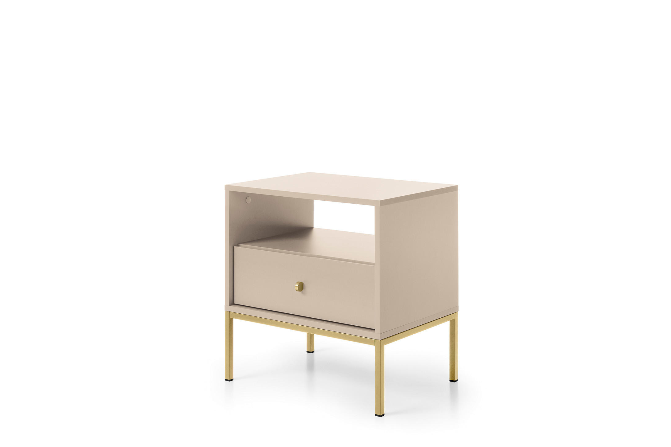 NACHTTISCH Molly Beige, Goldene Beine, Nachtkommode mit Schublade - Beige/Goldfarben, Holzwerkstoff/Metall (54/56/39cm) - Bettso