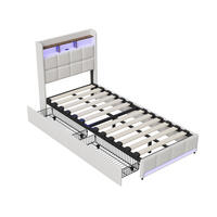 POLSTERBETT 90x200 cm LED USB Schubladen Leinen beige - Beige, Holz (90/200cm) - LEBENLANG