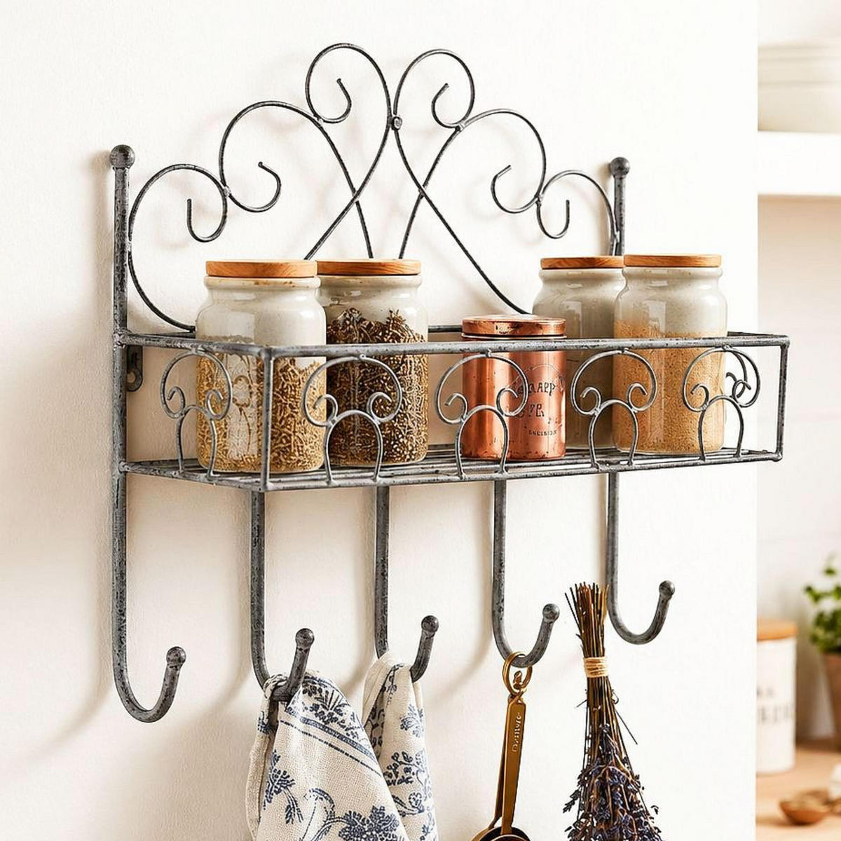 WANDREGAL mit 5 Haken Metall Grau 41 cm 96010 - Grau, Metall (41/41/15cm) - DanDiBo