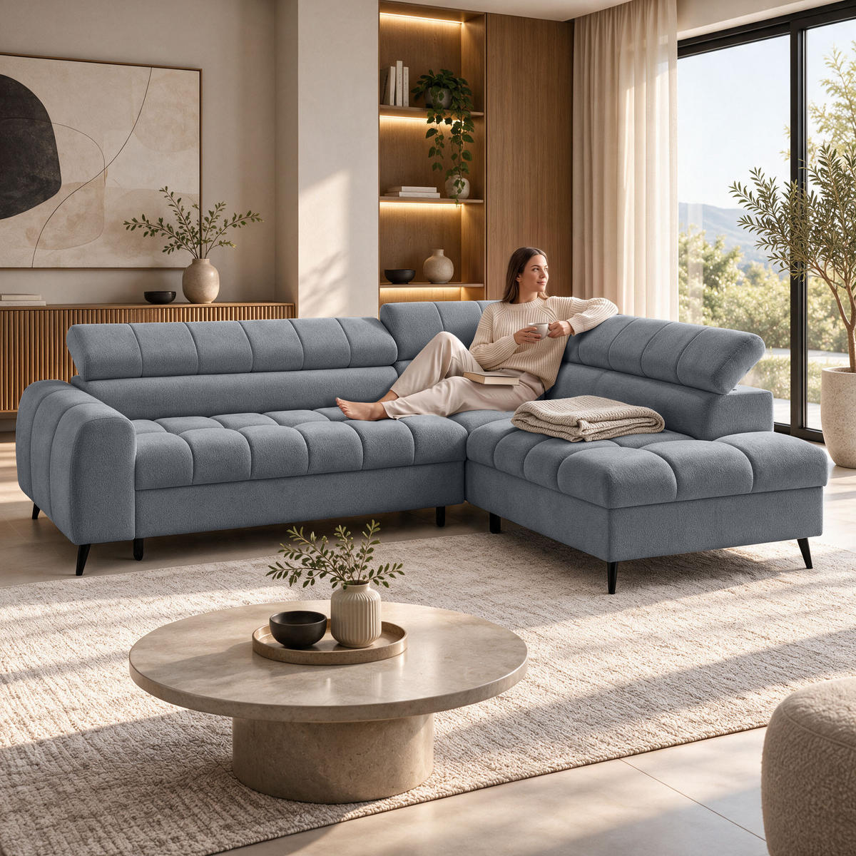 ECKSCHLAFSOFA Vinni Grau, Chenille-Stoff, rechts - Grau, Textil (265/205cm) - Beautysofa