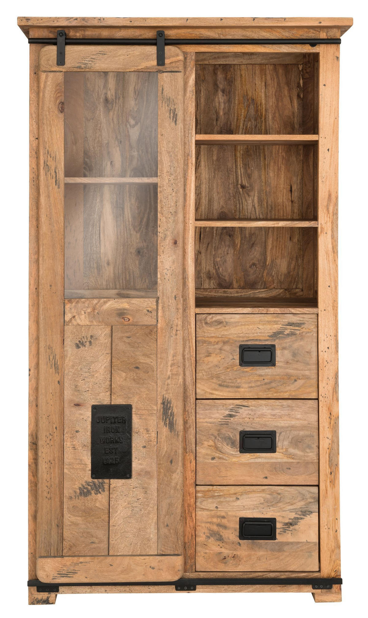 VITRINE Florenz Vintage - 100 cm - Mangoholz - Schwarz/Braun, Holz/Metall (100/175/45cm) - bene living