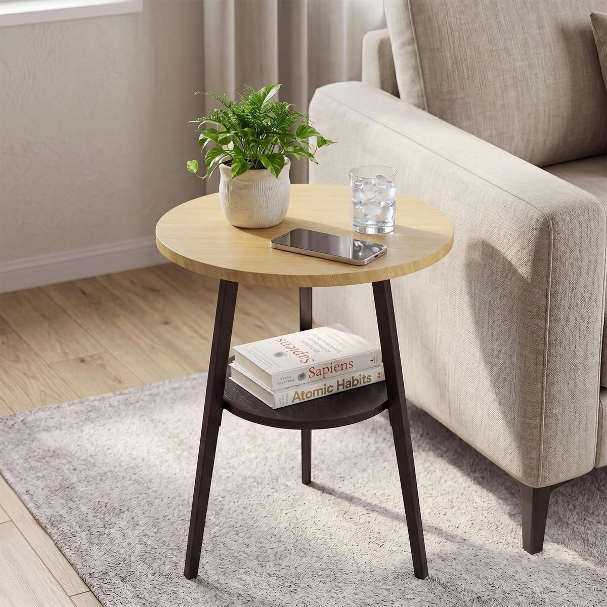 BEISTELLTISCH Rund Eiche 2 Etagen 55 cm - Braun, Holzwerkstoff (39.4/55/39.4cm)