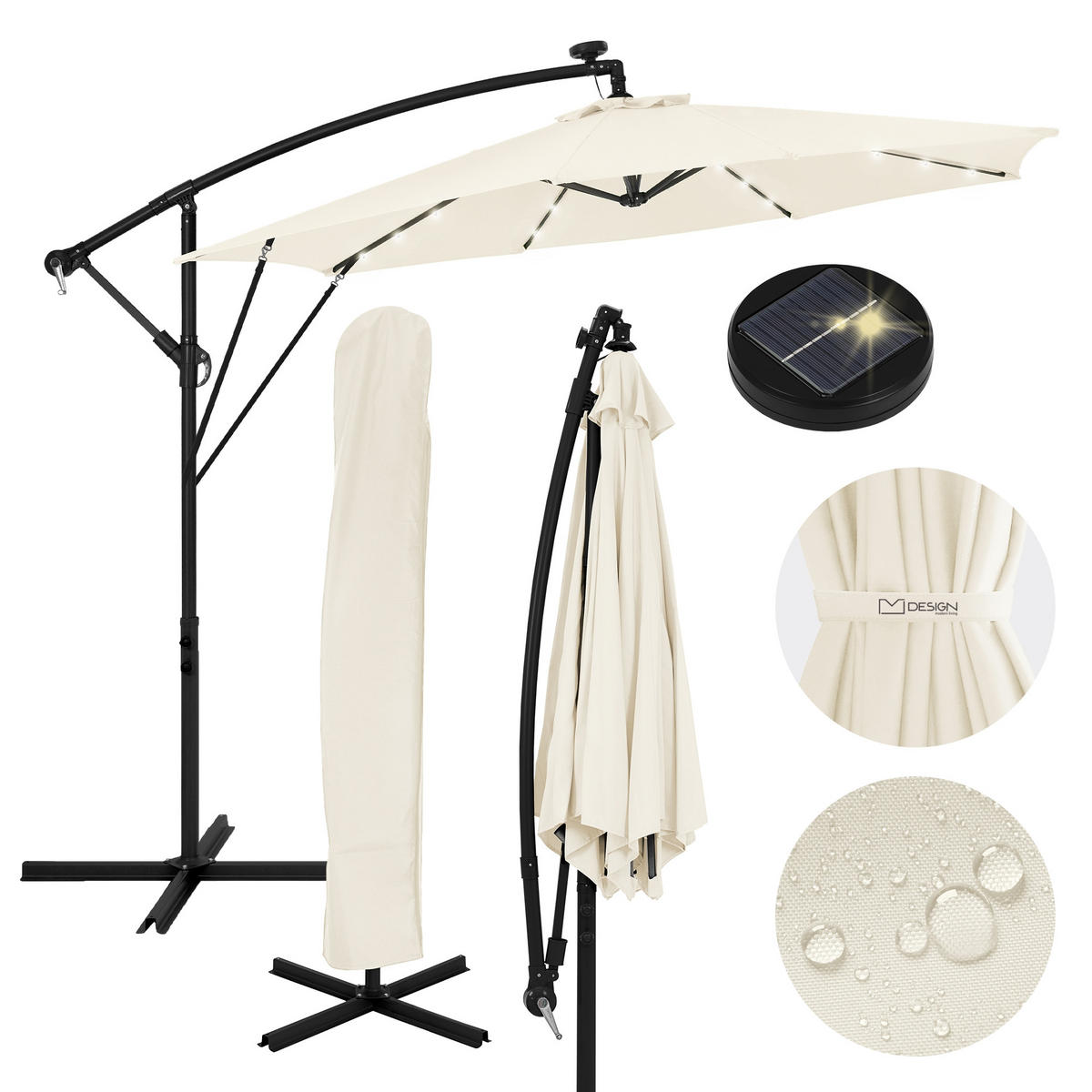 AMPELSCHIRM Ø 300 cm in Beige aus Aluminium mit LED-Solar - Beige, Metall (300/300cm) - ML-DESIGN