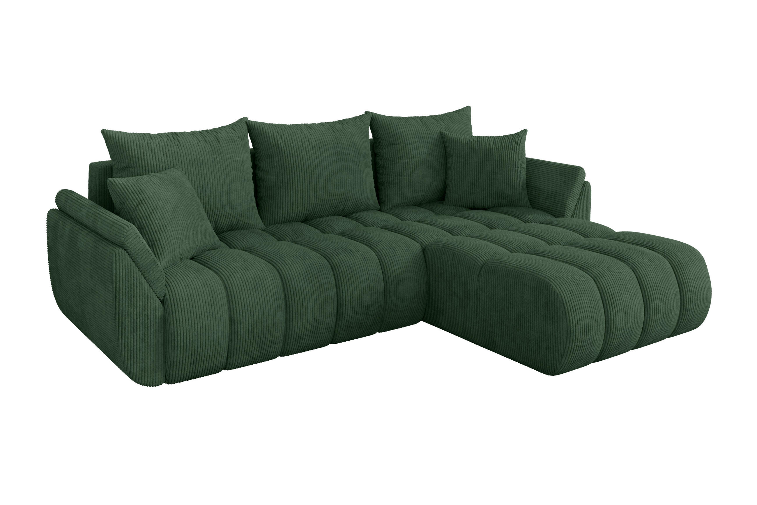 ECKSOFA mit Schlaffunktion Ottomane Rechts TOKO-L-v1 277x194x86 Grün Cord - Dunkelgrün/Schwarz, Holzwerkstoff/Kunststoff (277/194cm) - ALTDECOR