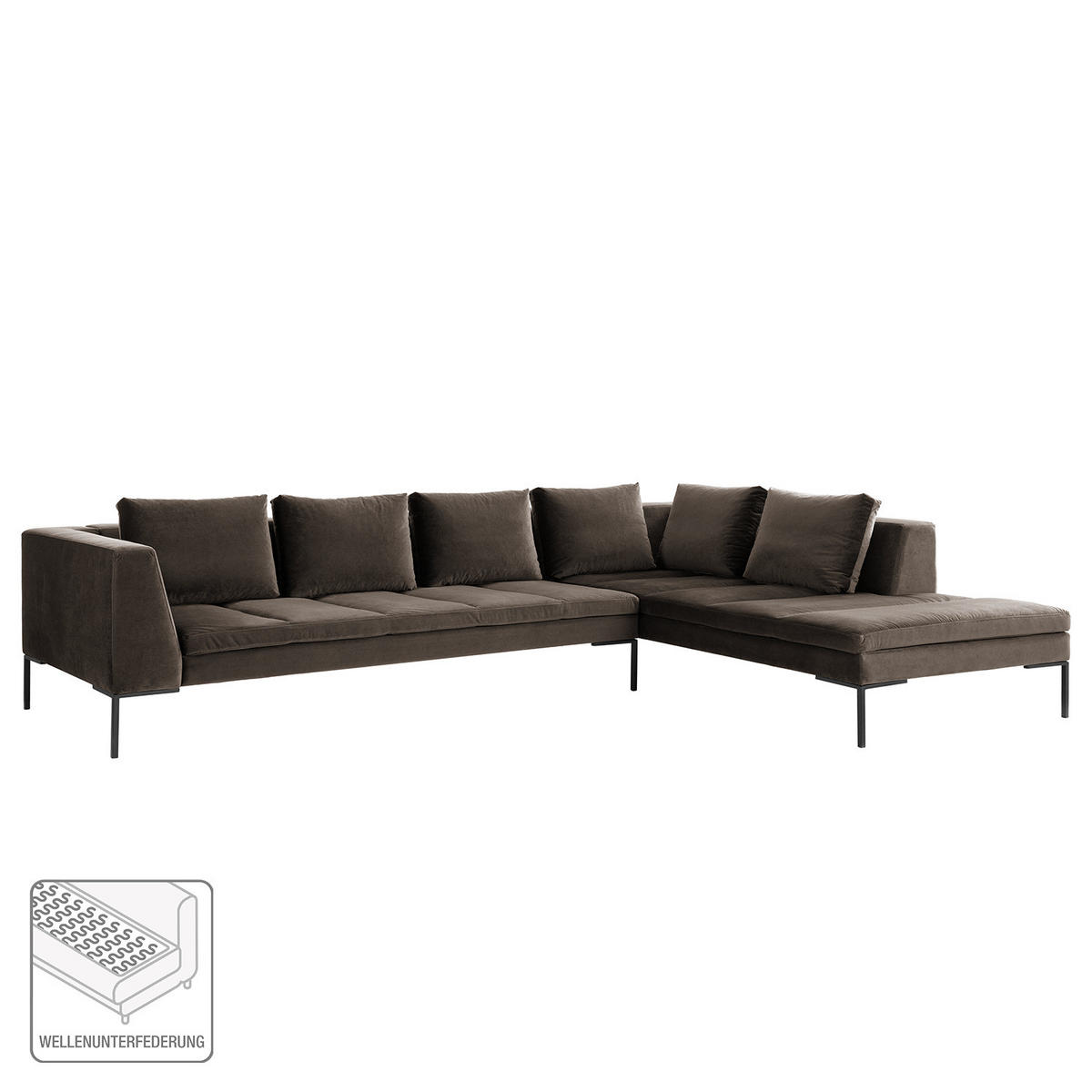 ECKSOFA mit Ottomane - Taupe/Schwarz, Textil/Metall (319/230cm) - home24