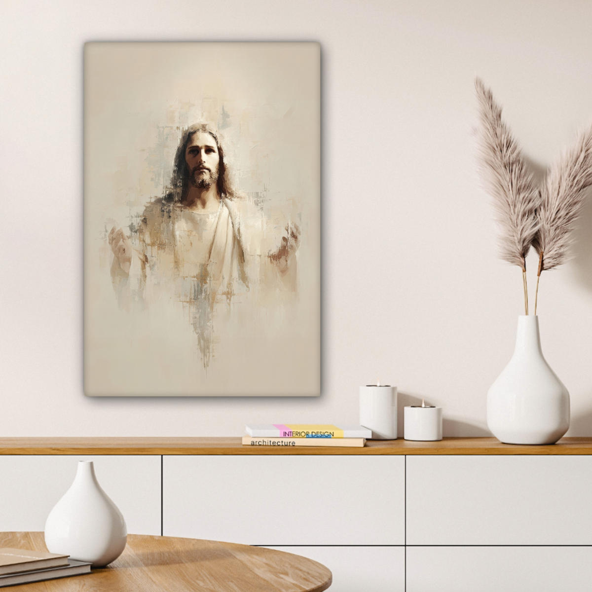 LEINWANDBILD Porträt - Abstrakt - Jesus - Beige Wanddeko 40x60 cm - Beige, Textil (40/60cm) - MuchoWow