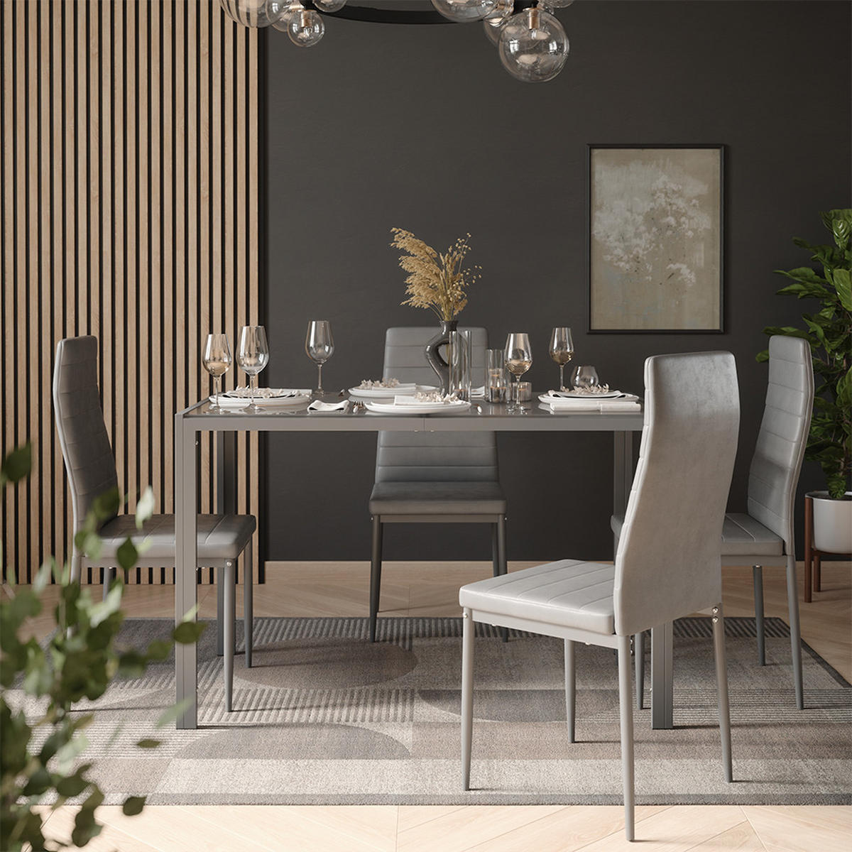 ESSTISCH Grand, Grau/Grau, 120 x 70 cm - Grau, Glas (70/120/74.5cm) - Vicco