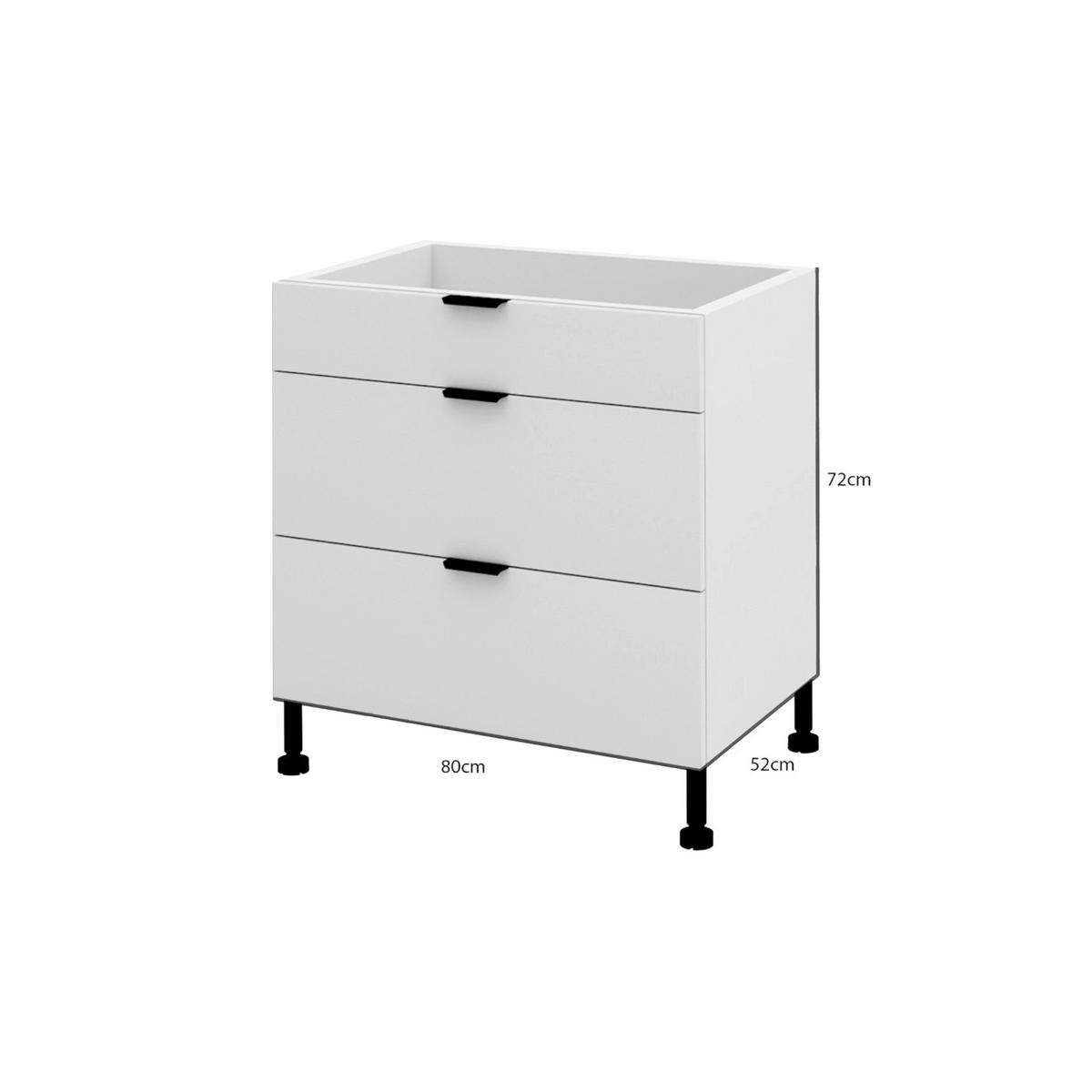 SCHUBLADENSCHRANK – 80 cm – KU-D80S3 – Lunara – Weiß Hochglanz - Weiß Hochglanz, Holzwerkstoff (80/72/52cm) - hi-markt