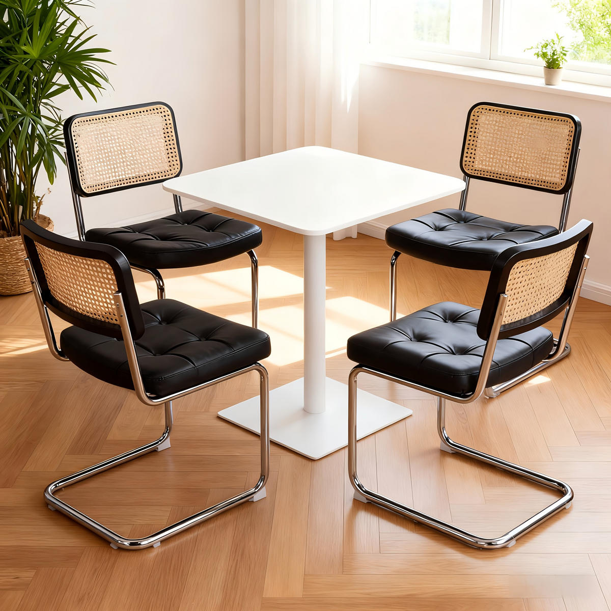 SCHWINGSTUHL DE-36912 4er-Set mit Kunstlederbezug und Rattan-Rückenlehne Schwarz - Schwarz, Metall (46.4/84.6/53cm) - ComfortXL