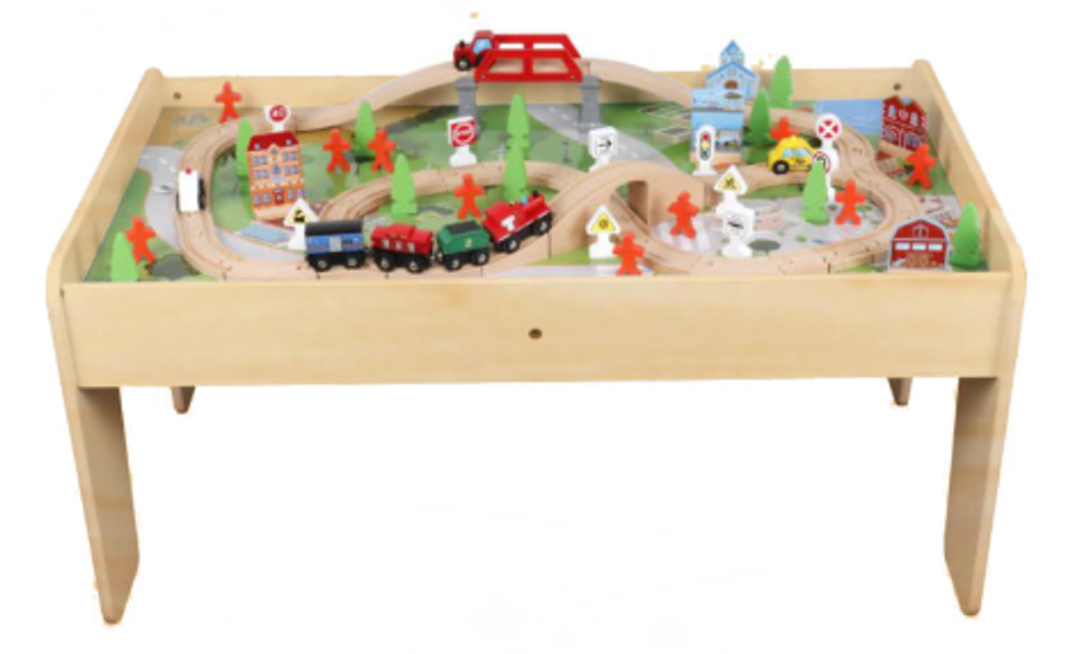 SPIELTISCH MIT HOLZEISENBAHN 90-tlg. Set Tisch Farbe Natur - Naturfarben, Holzwerkstoff (57/98cm) - Coemo