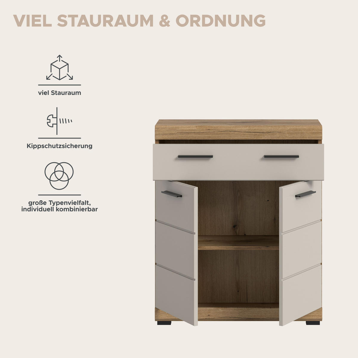 STANDSCHRANK SCOUT (B/H/T: ca. 74/88/31 cm) in Evoak Oak Nachbildung/- - Eichefarben, Holz (74/88/31cm)