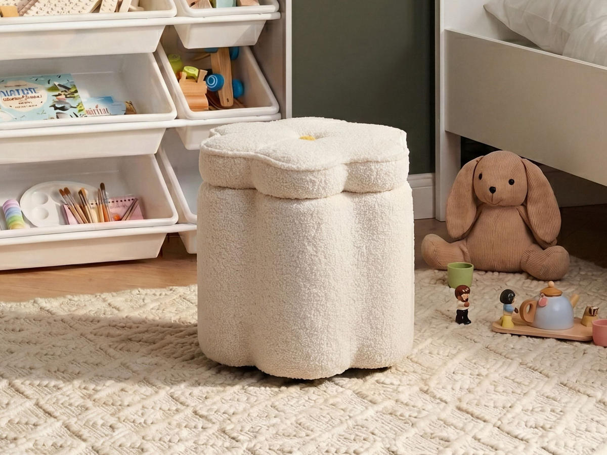 POUF mit Stauraum Bouclé Cremeweiß Blume Flower - Gelb/Creme, Textil (40/38/40cm) - Beliani