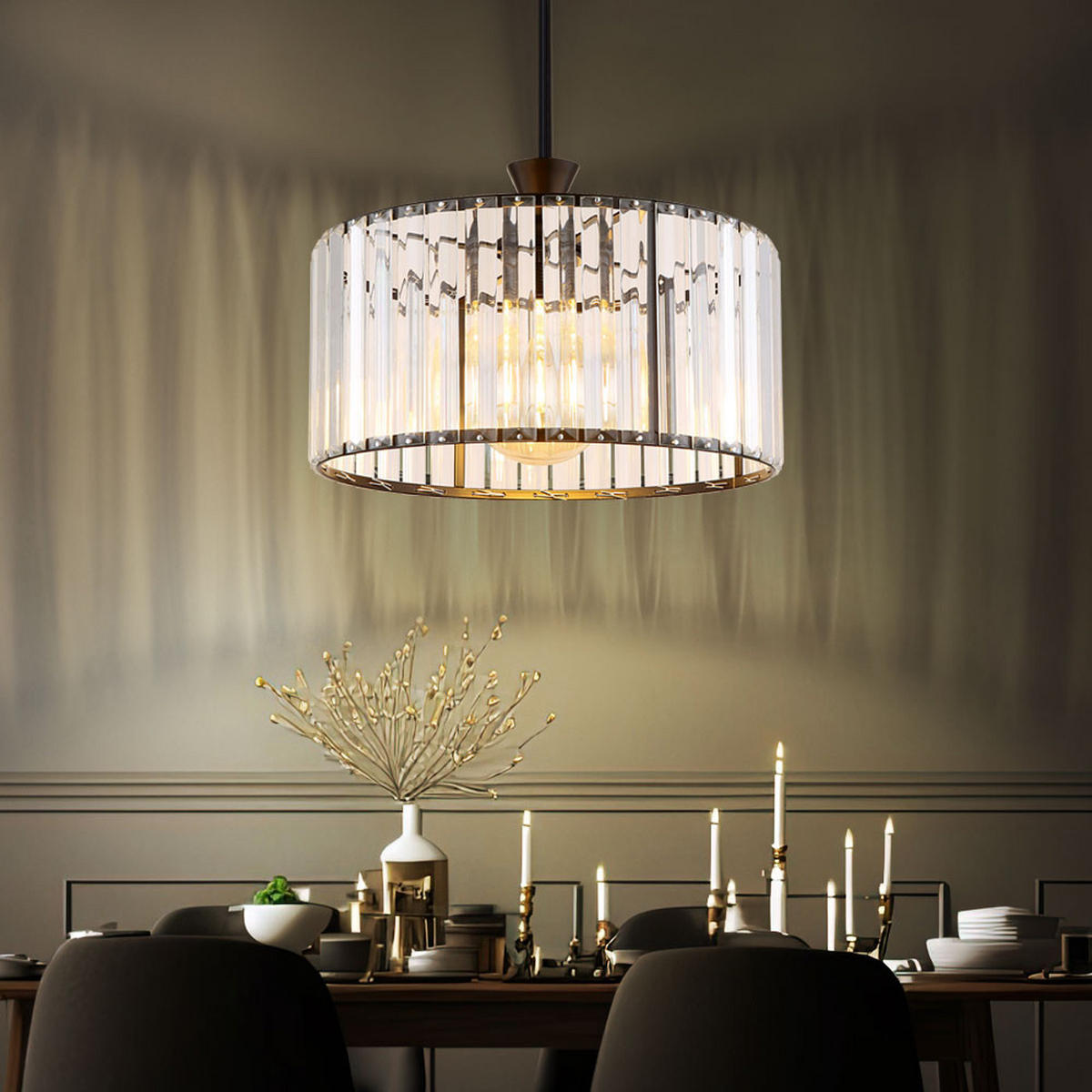 PENDELLEUCHTE Metall Schwarz-matt Kristalle - Schwarz, Metall (31/31/120cm) - Globo Lighting