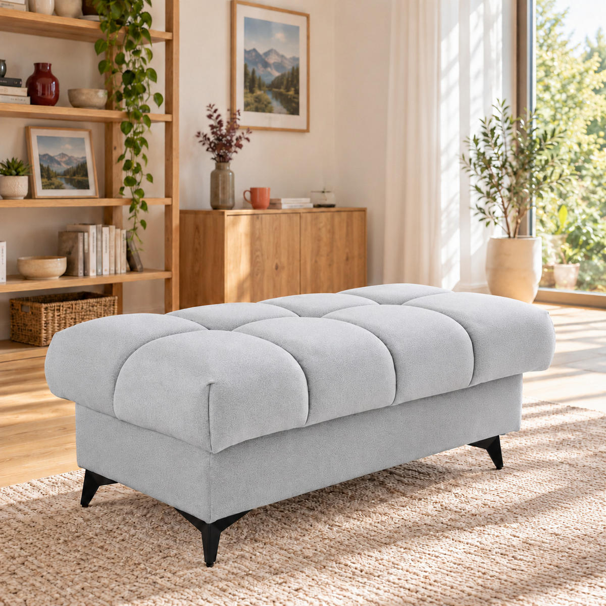 POUF PUDDING 110 x 60 cm Velours Hellgrau - Hellgrau/Schwarz, Holz/Textil (110/43/60cm) - Muffo