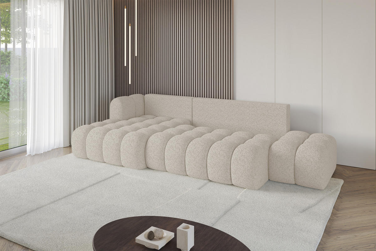 ECKSOFA mit Schlaffunktion Ottomane Links OLEA-L2 321x164x75 Beige Tissu - Schwarz/Sahara, Holzwerkstoff/Kunststoff (321/164cm) - ALTDECOR