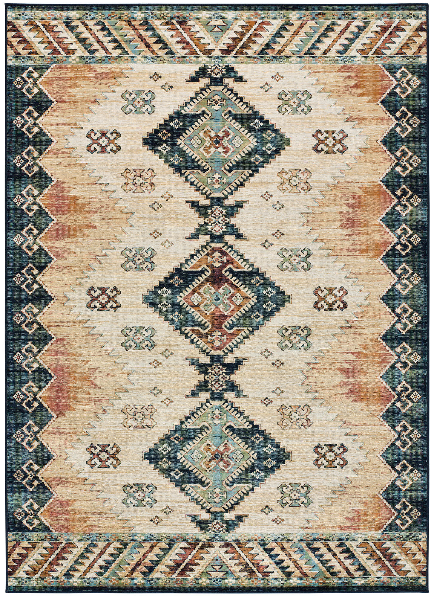 Atticgo Orientteppich Mehrfarbig, Beige, Blau, Kupfer 95x140 cm