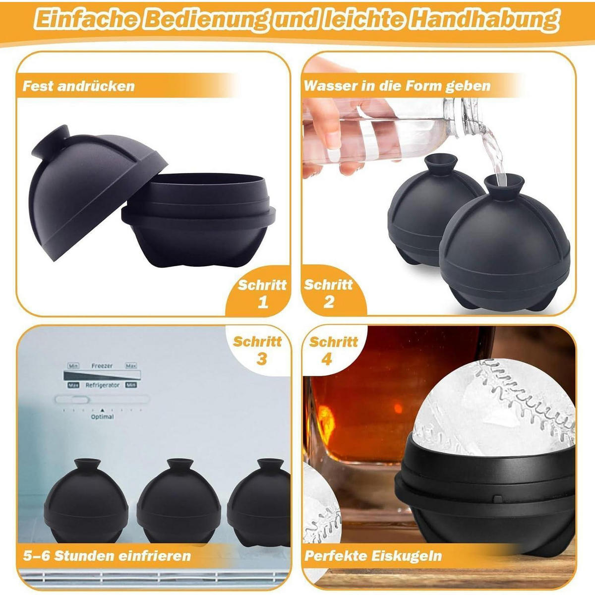 EISWÜRFELFORM Set Baseball 6 cm - Schwarz, Kunststoff (7/7.5/7cm)