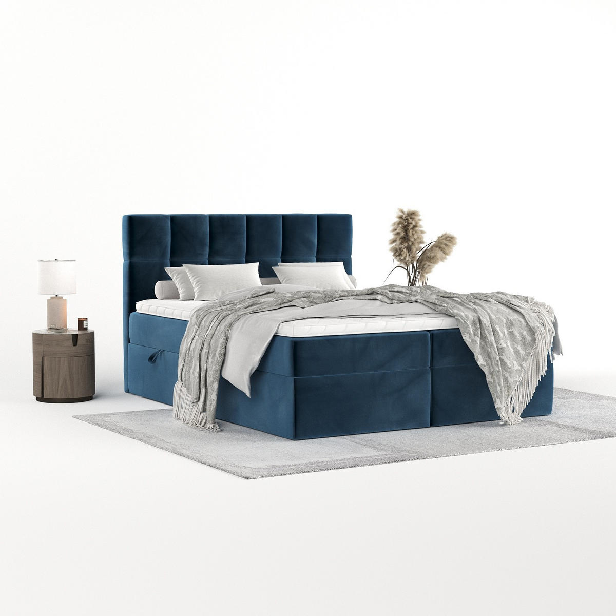 POSTEL BOXSPRING VARENO 180/200 Tmavě modrá - černá/tmavě modrá, kov/dřevo (180/200cm) - AltaBeds
