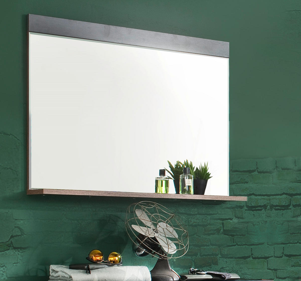 GARDEROBENSPIEGEL Used Wood Shabby mit grau, Wandspiegel mit Ablage 90 x 69 cm - Grau, Glas/Holzwerkstoff (90/69/16cm) - Top.Furn