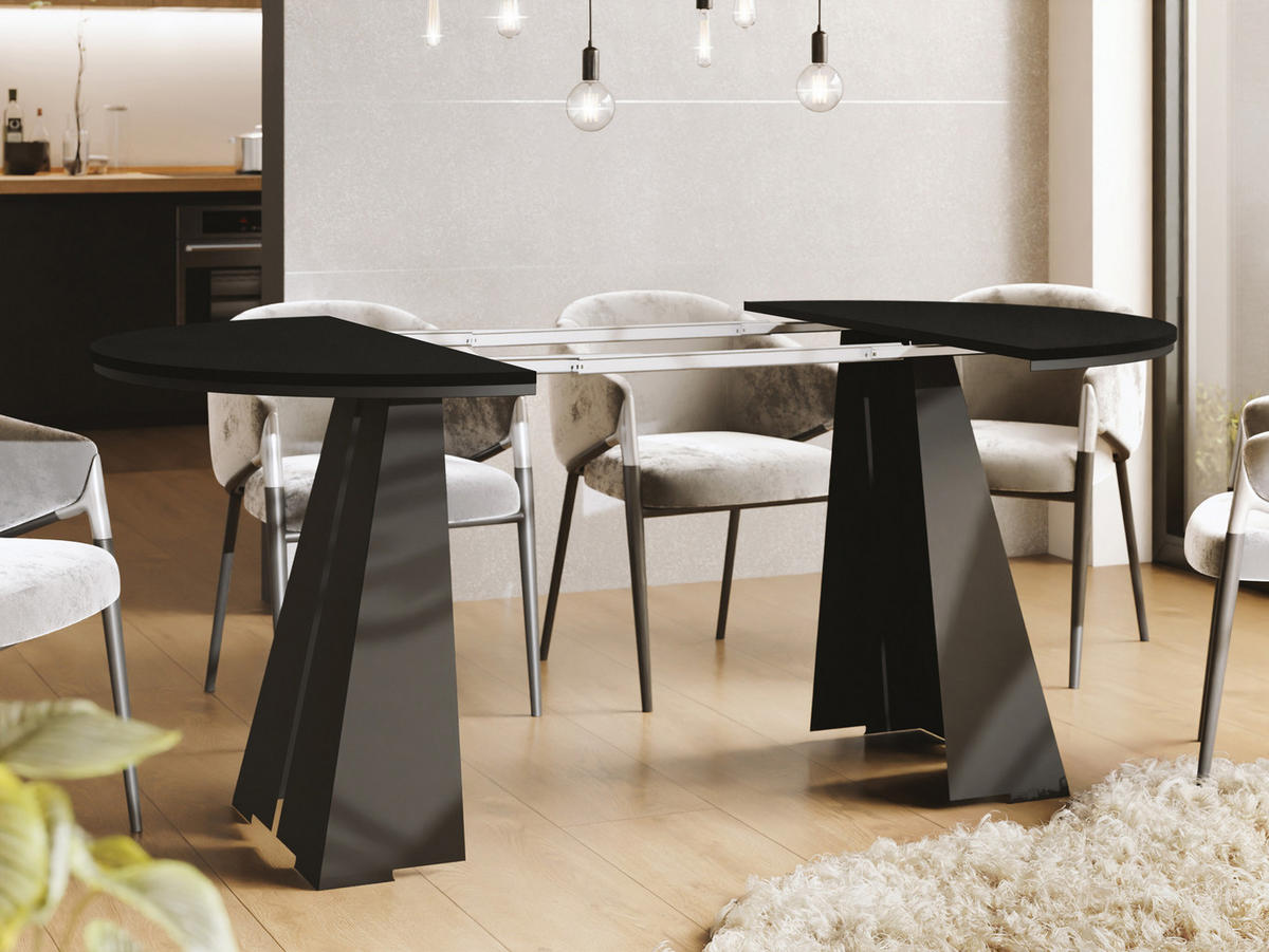 ESSTISCH Kova runder ausziehbarer, Schwarz 100-180/100/76 cm - Schwarz, Holzwerkstoff/Metall (100/100/76cm) - WFL GROUP
