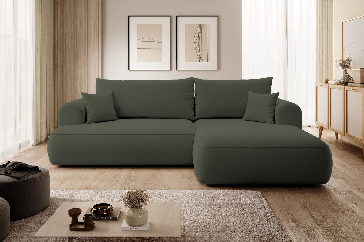 ECKSOFA Ovo Olivgrün Velours - Schwarz/Olivgrün, Kunststoff/Textil (260/165cm) - Selsey