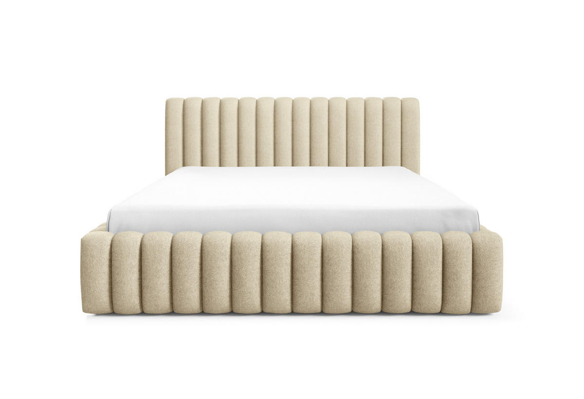 POLSTERBETT BLIVIO 180x200 cm,mit Bettkasten,Lattenrost,Doppelbett,Boxspringbett-Optik-Beige - Beige, Holz (180/200cm) - Furnistar