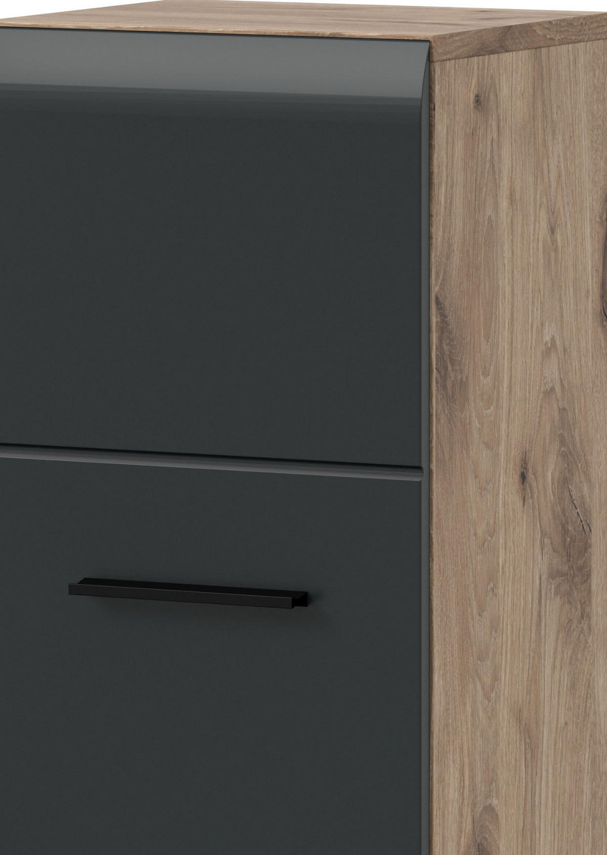 MIDISCHRANK schwarz matt, Eiche, Bad Kommode hängend / stehend 30 cm - Eichefarben/Schwarz, Holzwerkstoff/Kunststoff (30/106/30cm) - Inn.Furn