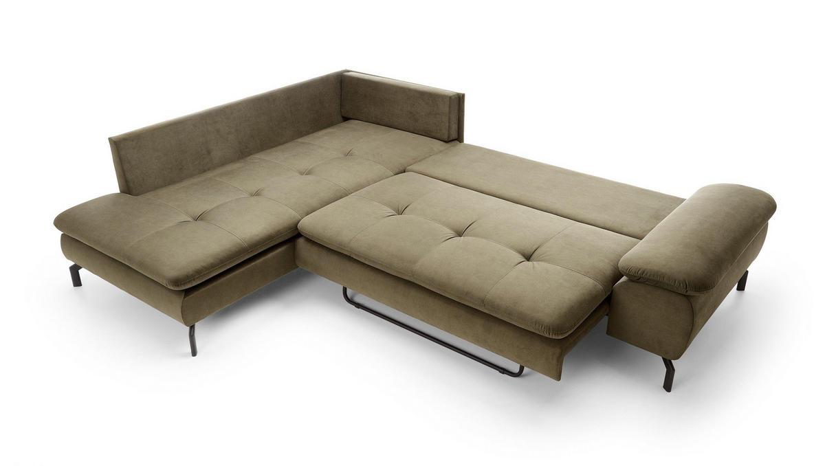 ECKSOFA VOLO Grün Plüsch-Stoff mit Schlaffunktion - Grün, Holz (271/206cm) - MASSENO