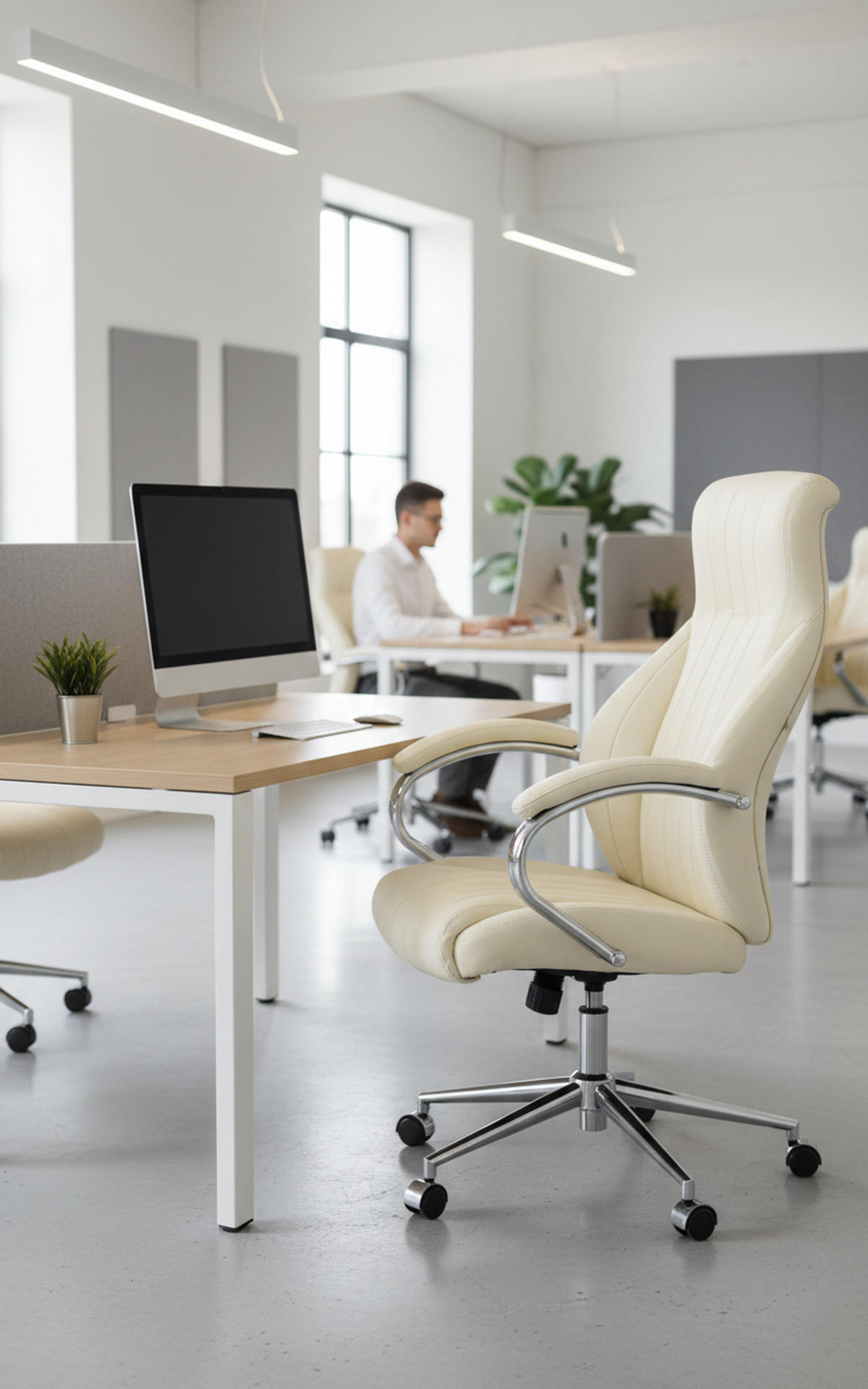 BÜROSTUHL Valyx Echtleder creme - Chromfarben/Creme, Leder/Metall (73/130/76cm) - TPFLiving