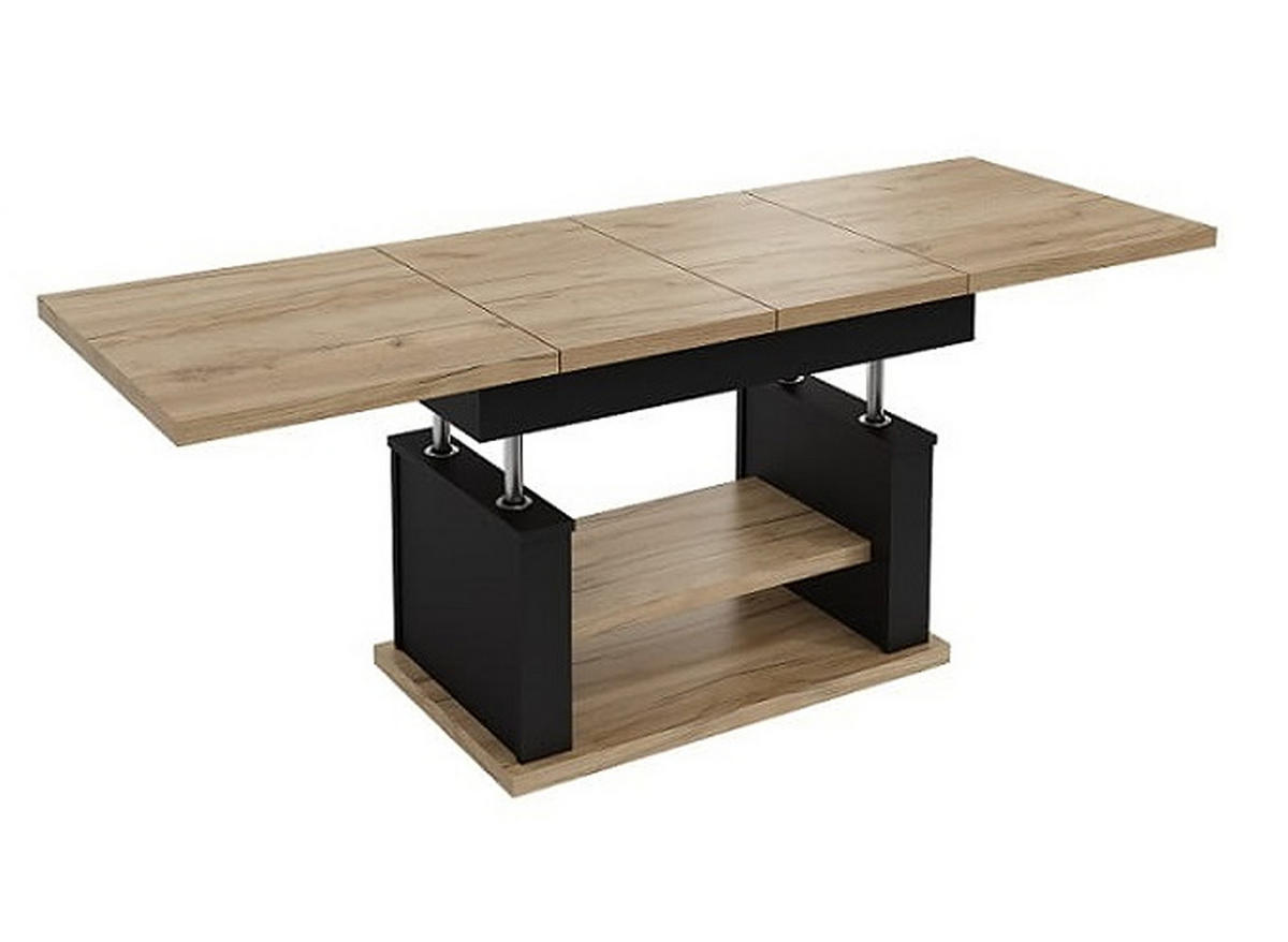 COUCHTISCH rechteckig Eiche Gold - Schwarz ausziehbar höhenverstellbar - Eichefarben/Schwarz, Holzwerkstoff (70/120/60cm) - designimpex