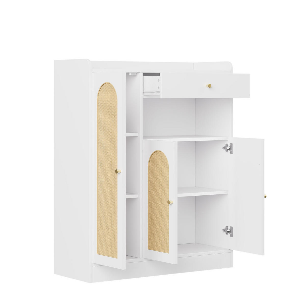 SCHUHSCHRANK mit 3 Türen und Schublade 90 x 35 x 110 cm Weiß/Natur - Weiß, Holz (35/110/90cm) - Beauniv