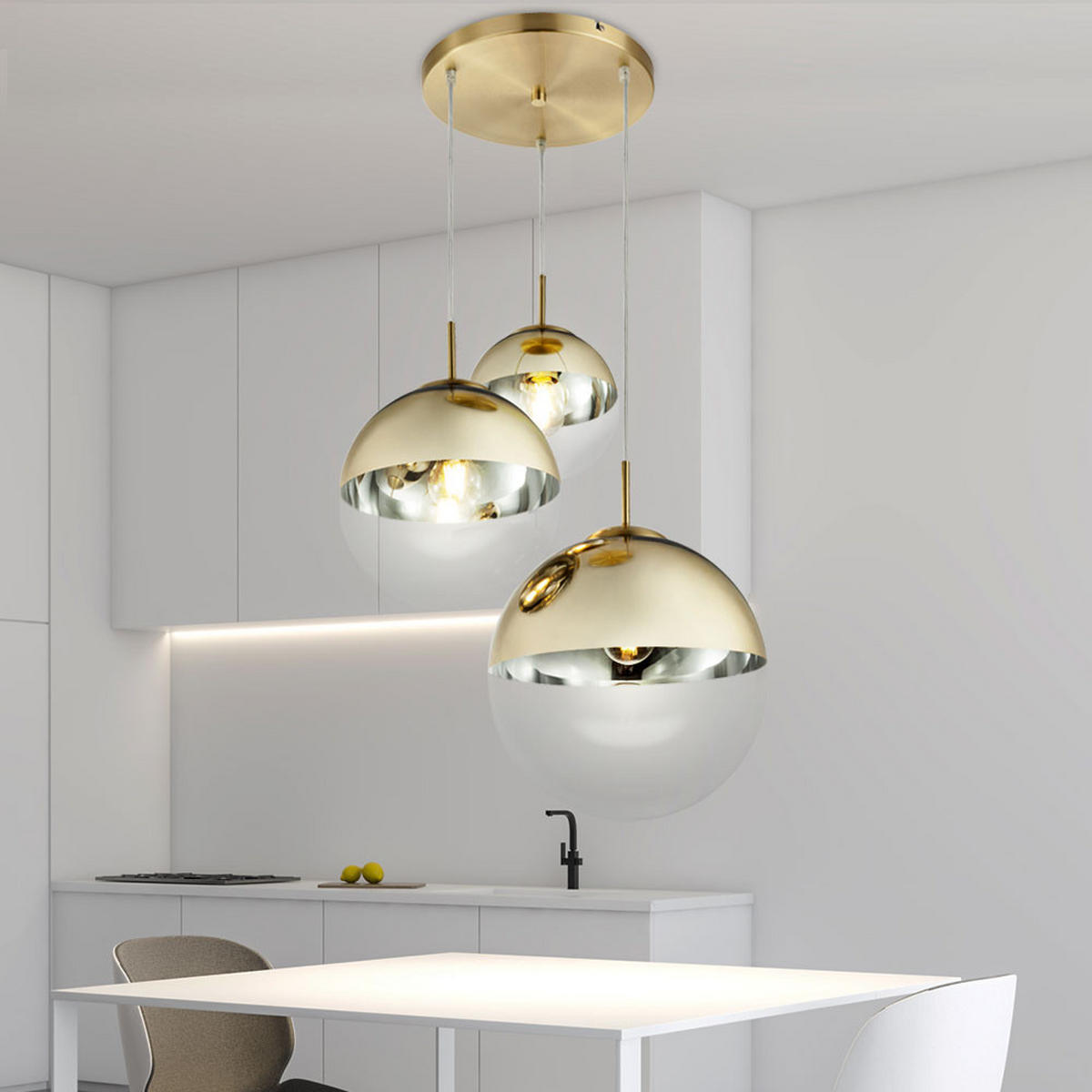 LED HÄNGELAMPE Metall Gold - Goldfarben, Glas (51/51/120cm) - Globo Lighting