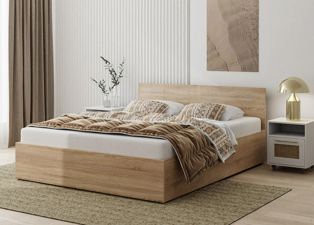 BETT Sonoma Eiche ALDO Mit Matratze Und Bettkasten 120x200 cm - Beige, Textil (120/200cm) - Sepro Meble