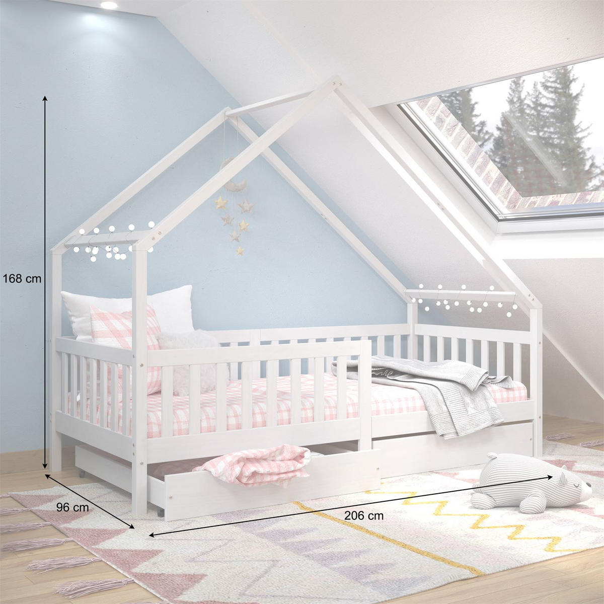HAUSBETT ALVA 90X200 CM - Weiß, Holz (96/168/206cm) - IDIMEX