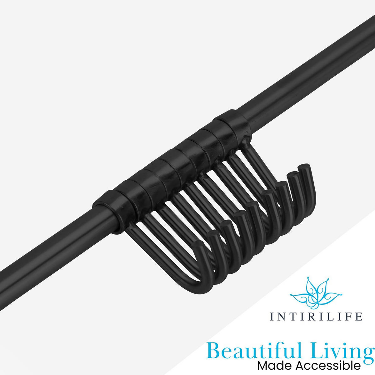 KÜCHEN HAKENLEISTE mit 9 Haken - Schwarz, Metall (3.4/2.2/49.8cm) - Intirilife