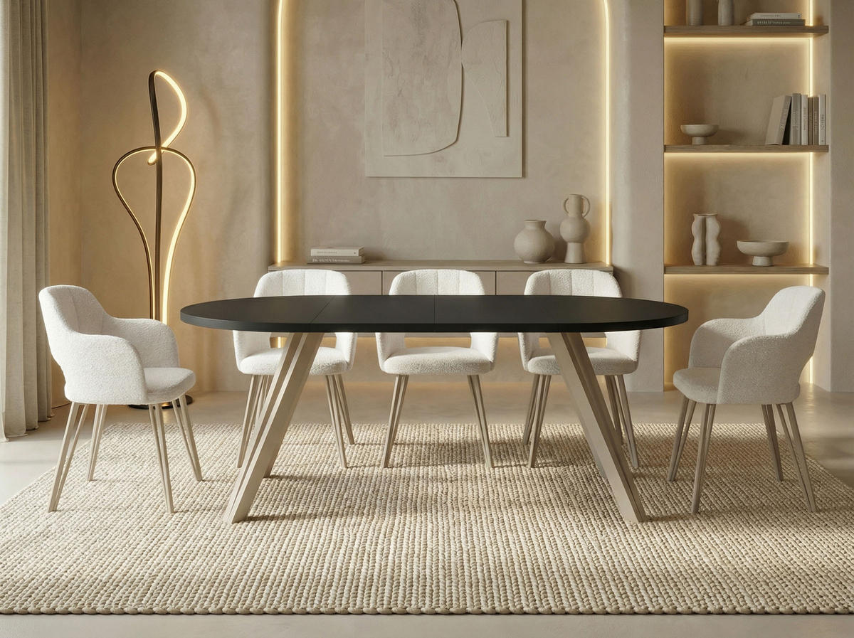 ESSTISCH Ravero runder ausziehbarer, Schwarz 100-180/100/77 cm - Kaschmir/Schwarz, Holz/Holzwerkstoff (100/100/77cm) - WFL GROUP