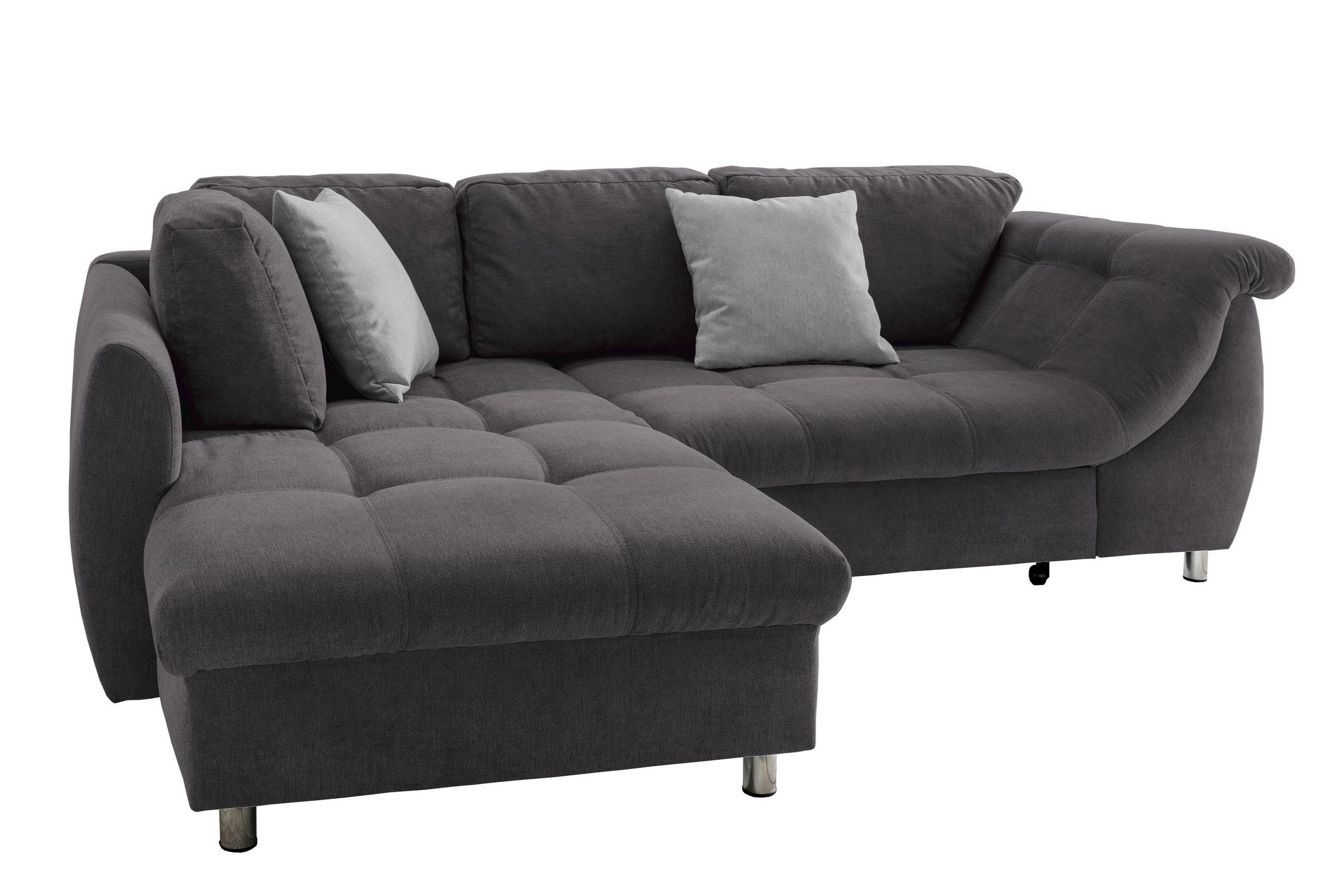 ECKSOFA mit Schlaffunktion, Bettkasten, Wellenunterfederung, Ottomane links B250/T190/H84 cm, Liegefl. 179x190 cm, Mikrofaser Anthrazit / 17006 - Chromfarben/Anthrazit, Textil/Metall (250/190cm) - luma-home
