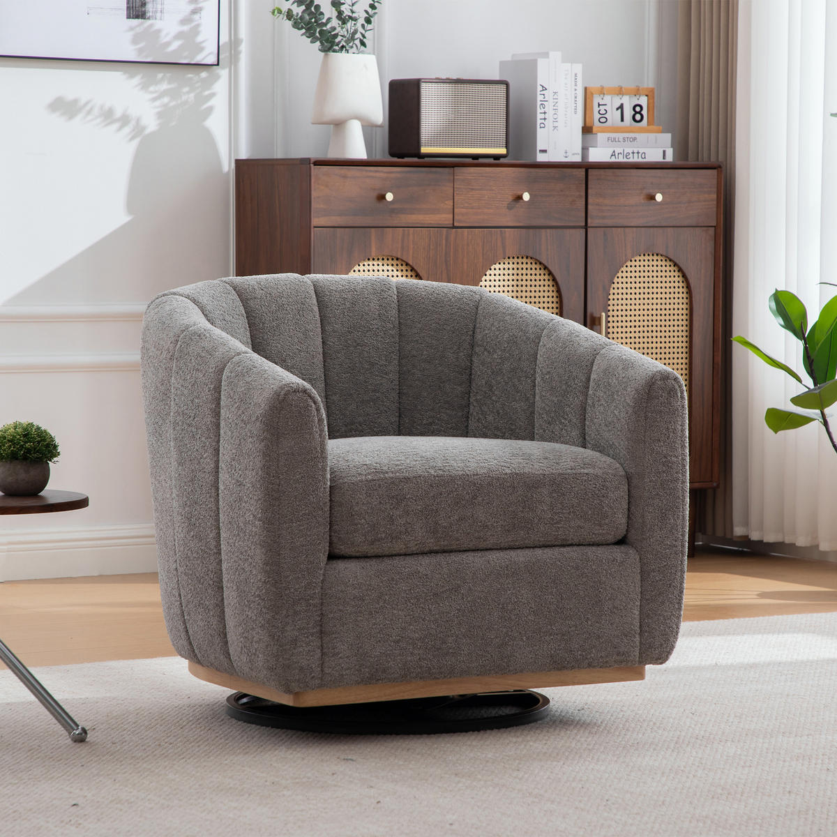 SESSEL 360° drehbar mit Chenille-Bezug, DE-42366, Grau - Grau, Metall (73/75.5/81cm) - ComfortXL