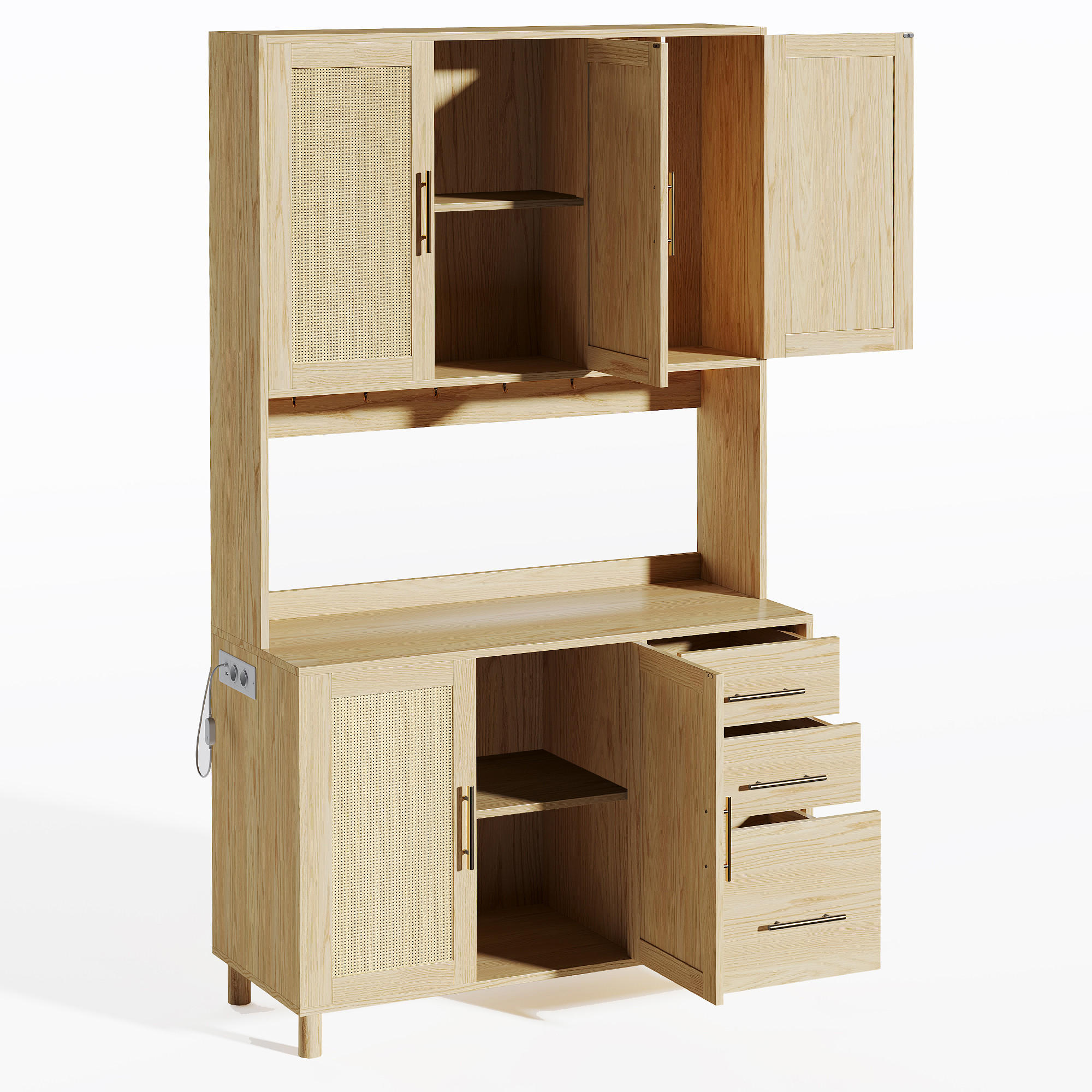 BUFFET 100/40/183 cm Natürlich mit App-gesteuerte LED-Deko-Lichter 3 Schubladen - Naturfarben, Holz (100/183/40cm) - Oxeza