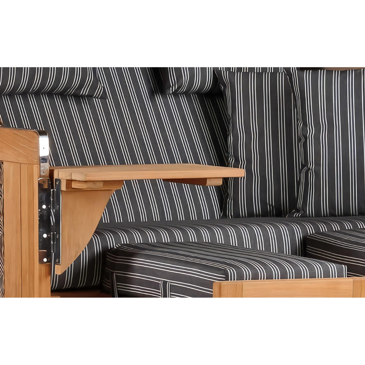 STRANDKORB Düne 2 Sitzer Teak PE Grey - Schwarz/Braun, Holz/Metall (125/170/80cm) - Mr. Deko