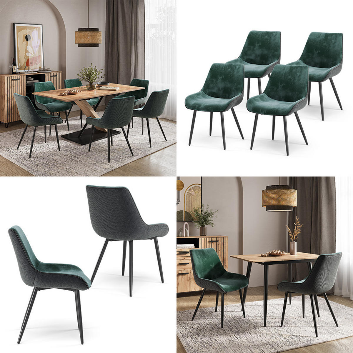 ESSZIMMERSTUHL Eleganza Grün 4er Set - Dunkelgrün, Metall (53.5/85/59cm) - Vicco