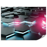 FOTOTAPETE für Büro Schwarz Hexagone Neon Rosa Blau Formen Geometrie 150x105 - Blau/Schwarz, Papier (150/105cm) - Muralo
