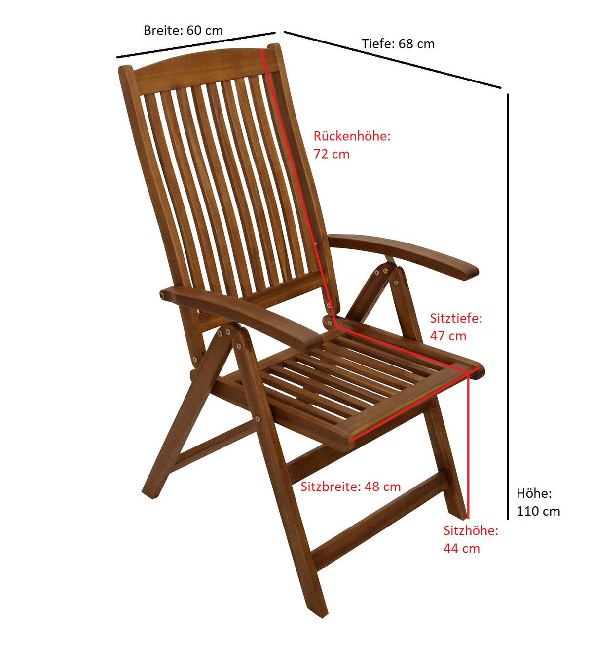 KLAPPSESSEL Menorcaaus Akazienholz, 5-fach verstellbar - Braun, Holz (60/110/47cm) - TPFGarden