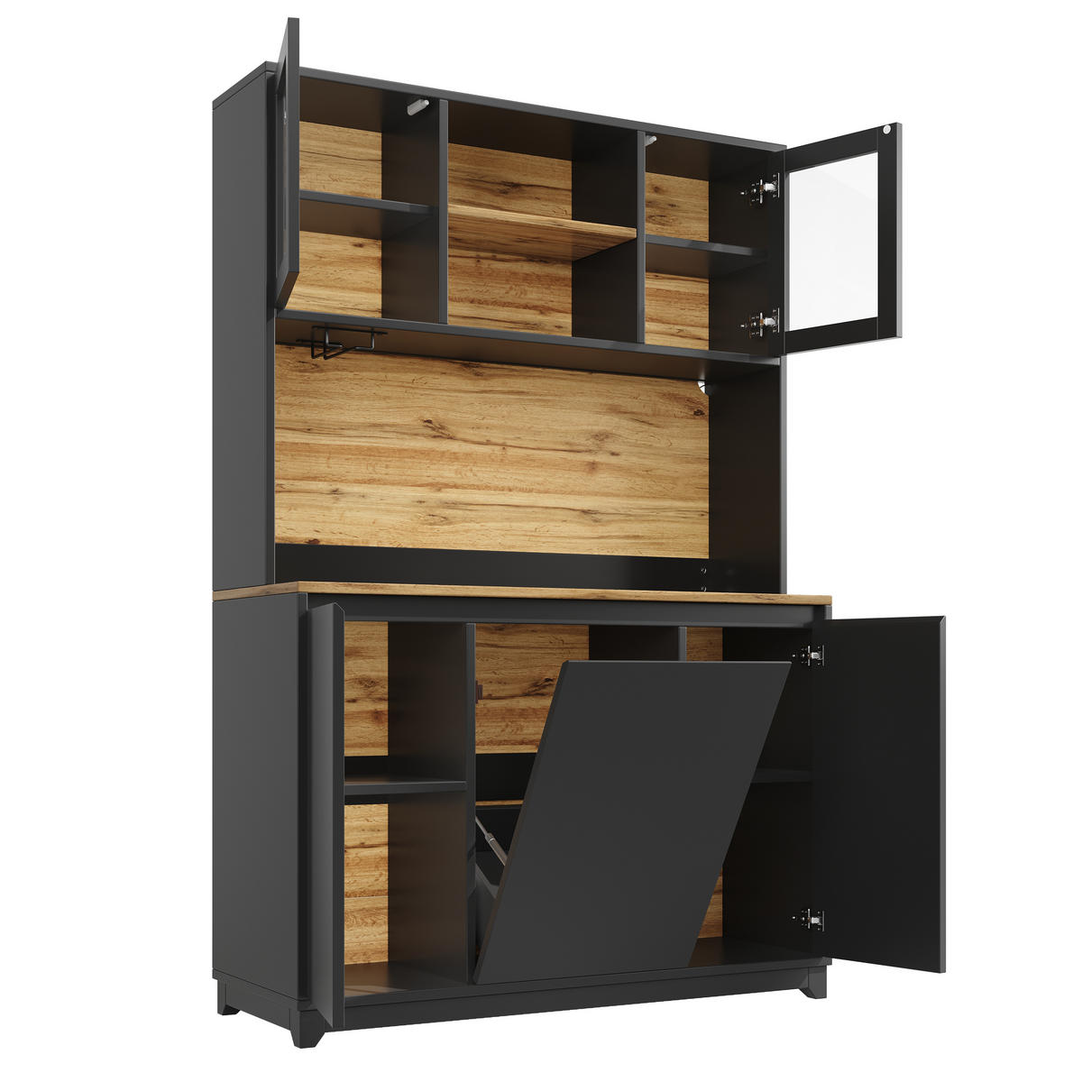 BUFFET 120/40/180 cm schwarz aus MDF mit LED - Schwarz, Holzwerkstoff (120/180/40cm) - OKWISH