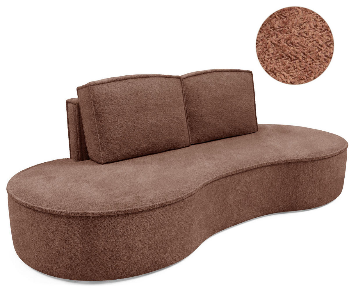 SOFA Molly – Freistehendes halbrundes Designsofa mit zwei eleganten, abnehmbaren RückenKissen, Abriamo Stoff, Größe: 234x101x88 cm, Braun - Braun, Holz/Textil (234/88/101cm) - DomoHome