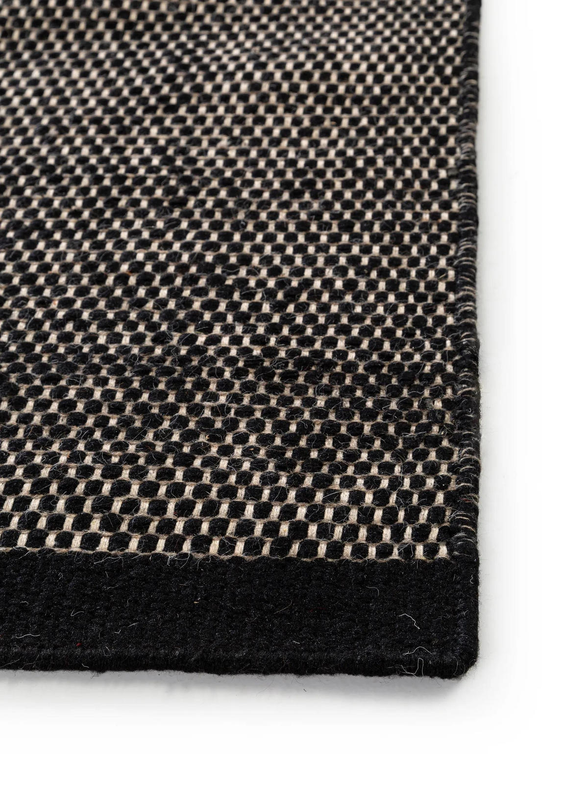WOLLTEPPICH-LÄUFER Rocco Schwarz/Weiß 80x250 cm - Schwarz, Naturmaterialien/Textil (80/250cm) - benuta Pure
