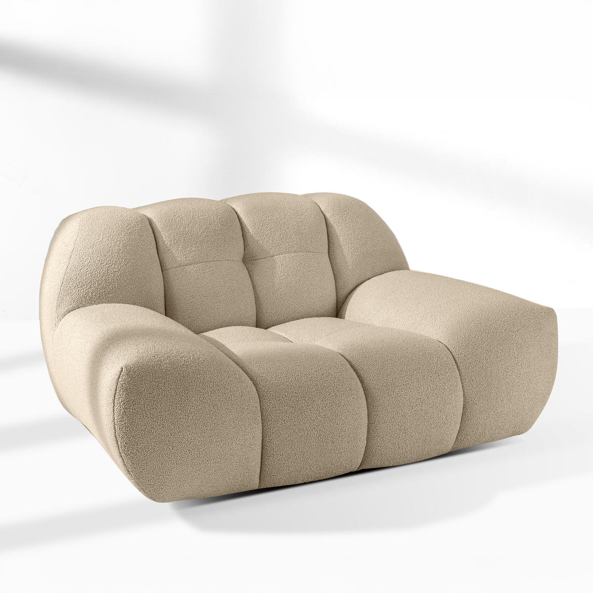 SESSEL VENA mit Pouf Bouclé, Hellbeige - Beige, Holz/Textil (65/38/65cm) - KONSIMO®