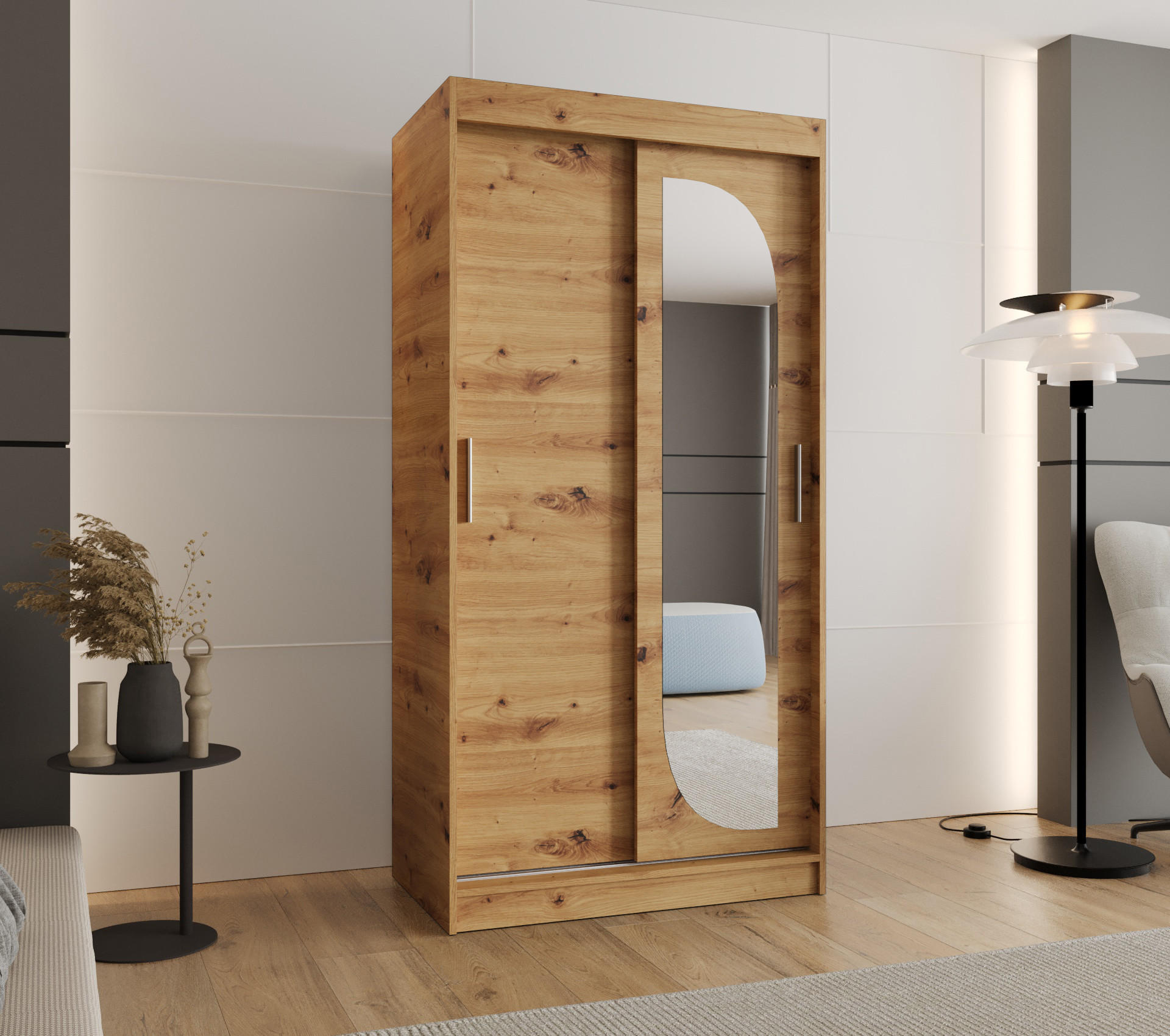 SCHWEBETÜRENSCHRANK 200/100/62 2-türig - Silberfarben/Eiche Artisan, Holz (100/200/62cm) - MÖBEL KRYSPOL
