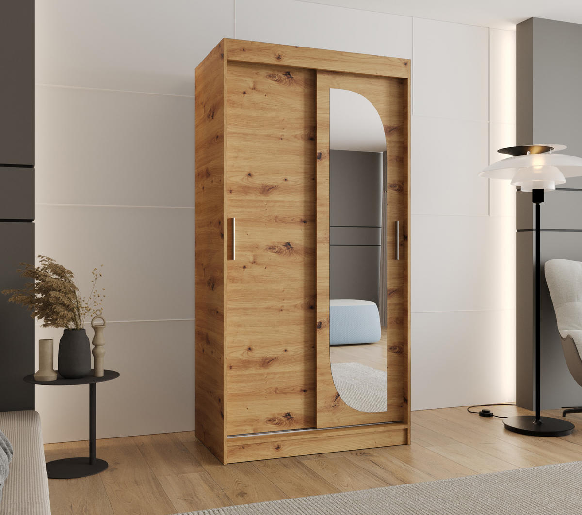 SCHWEBETÜRENSCHRANK 200/100/62 2-türig - Silberfarben/Eiche Artisan, Holz (100/200/62cm) - MÖBEL KRYSPOL